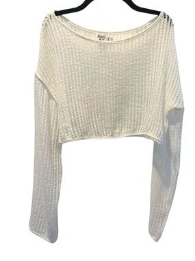 Women's Lightweight Open-Knit Wide Crop Sweater - White